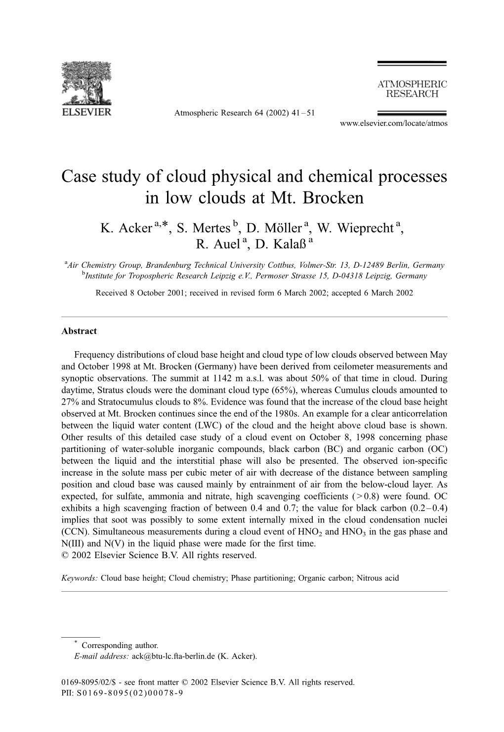 Case Study of Cloud Physical and Chemical Processes in Low Clouds at Mt