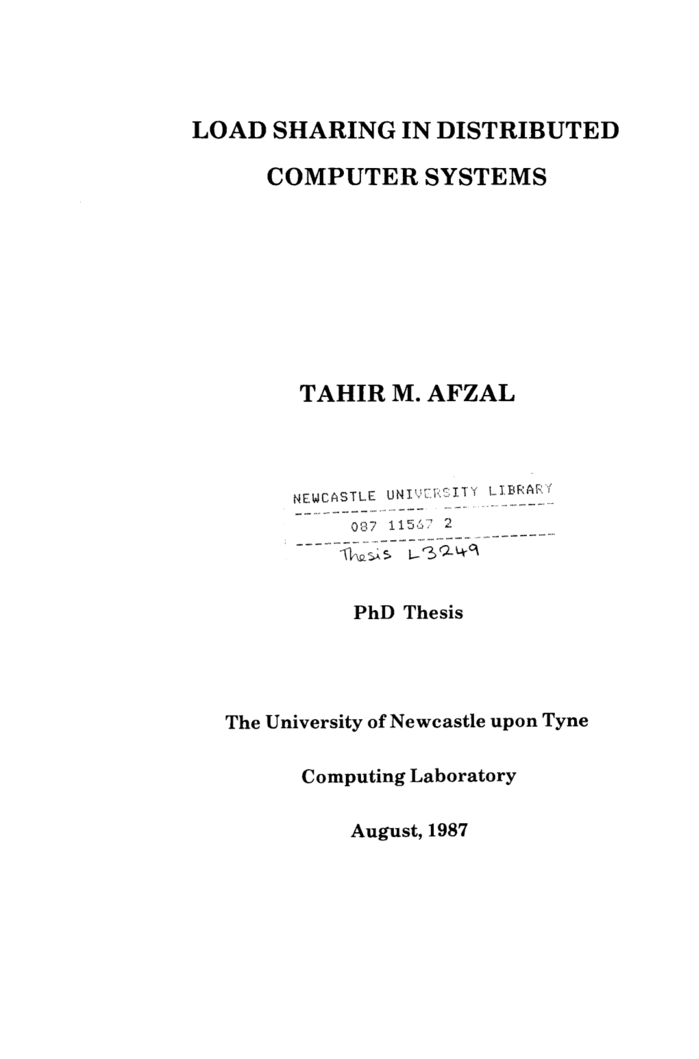 Load Sharing in Distributed Computer Systems Tahir