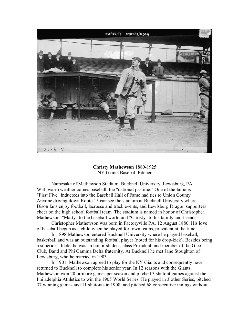 Christy Mathewson 1880-1925 NY Giants Baseball Pitcher