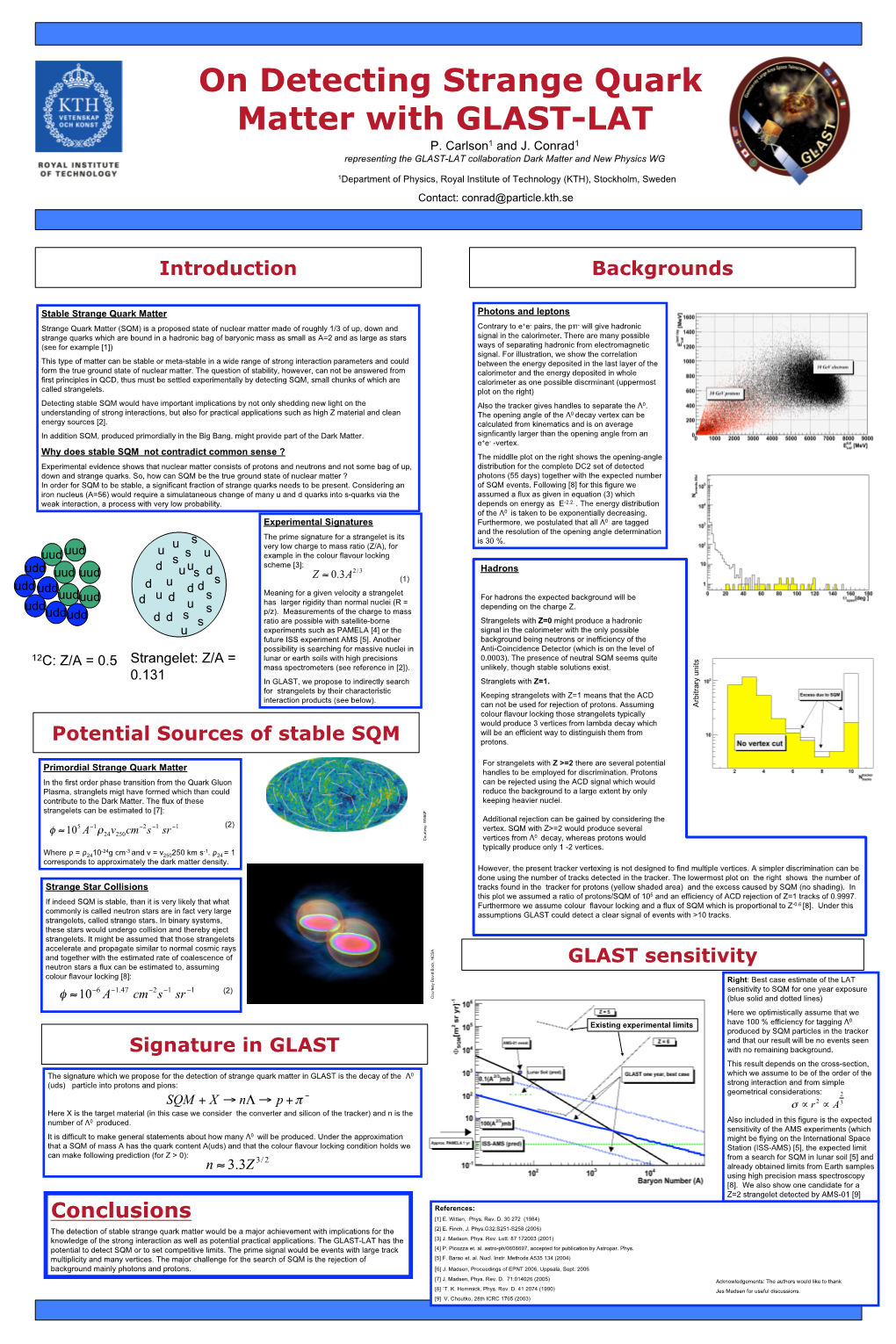 On Detecting Strange Quark Matter with GLAST-LAT P