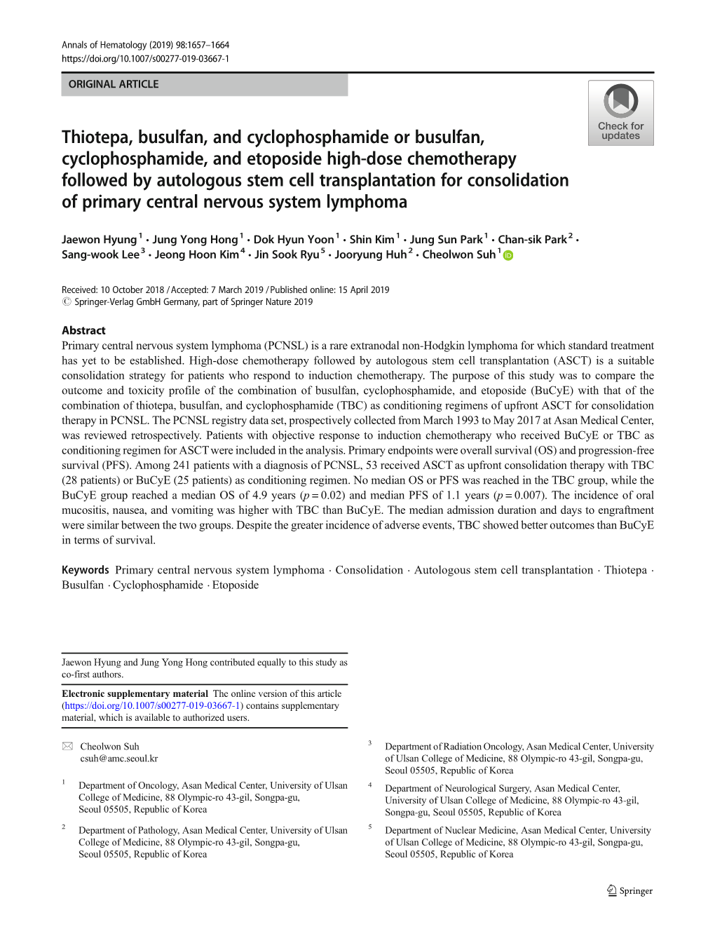 Thiotepa, Busulfan, and Cyclophosphamide Or Busulfan