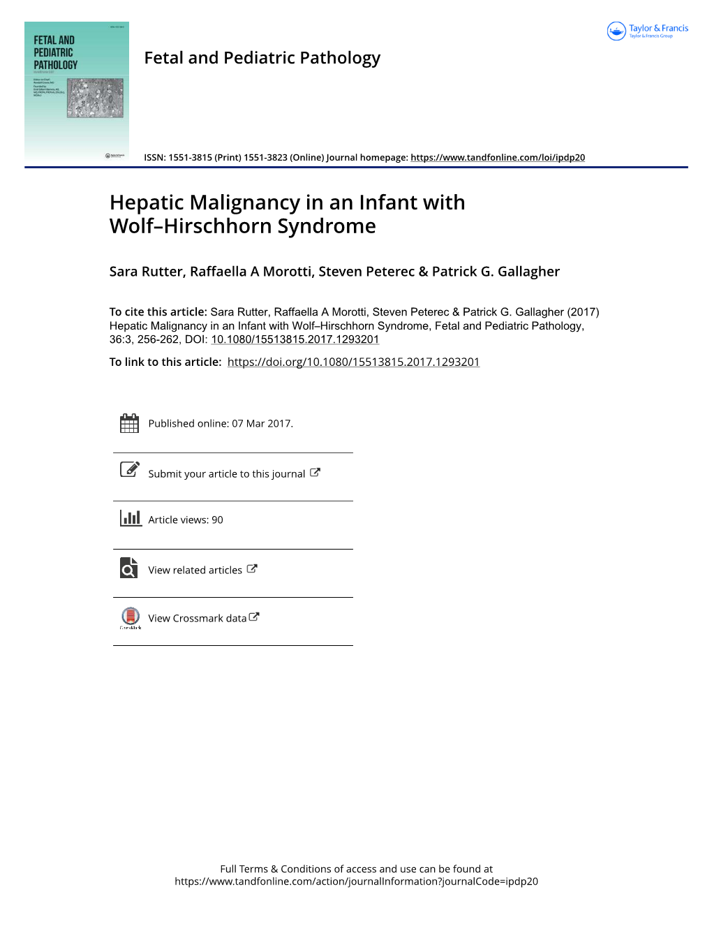 Hepatic Malignancy in an Infant with Wolf--Hirschhorn Syndrome