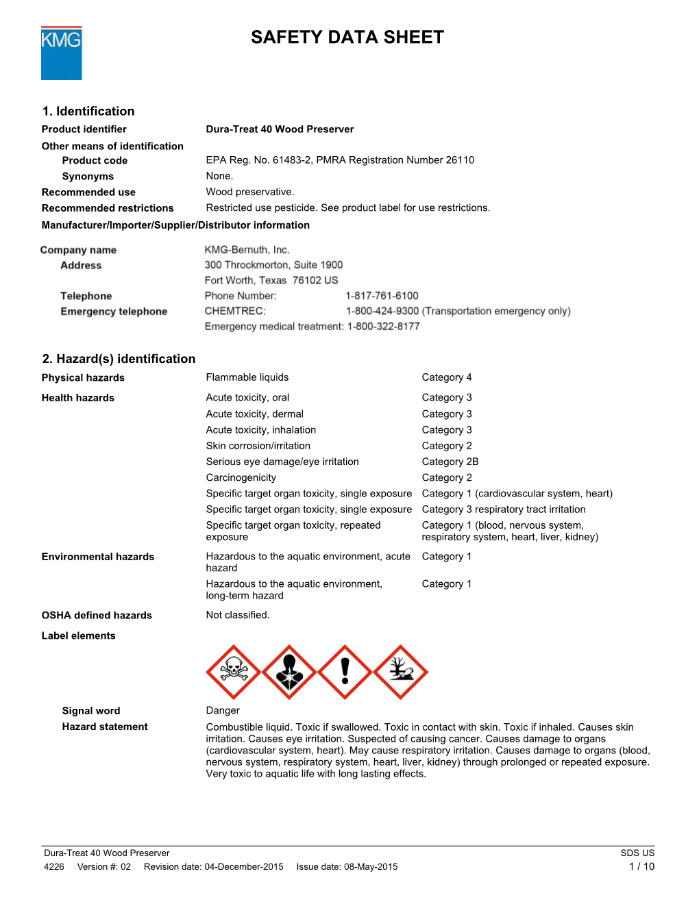 Dura-Treat 40 Wood Preserver – Safety Data Sheet