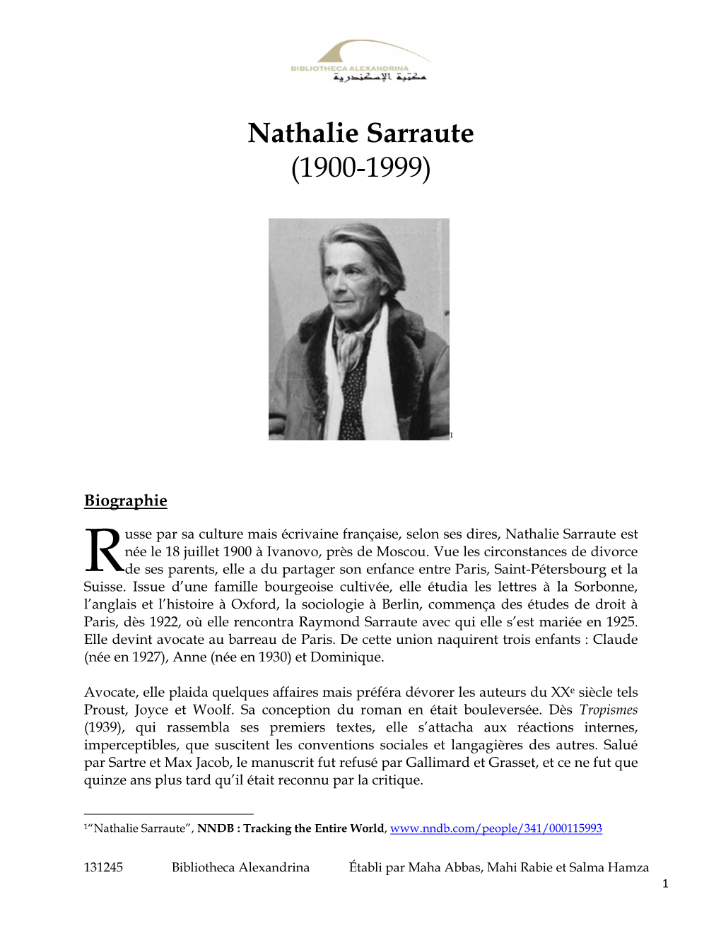 Nathalie Sarraute (1900-1999)