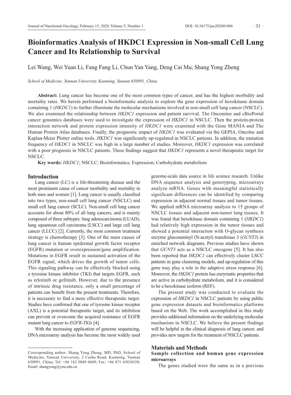 Bioinformatics Analysis of HKDC1 Expression in Non-Small Cell Lung Cancer and Its Relationship to Survival