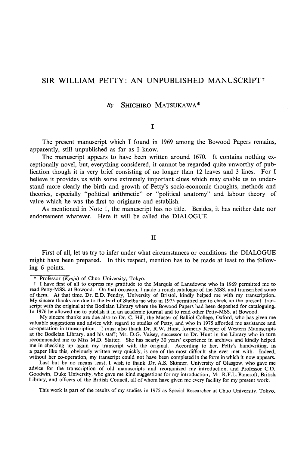 Sir William Petty : an Unpublished Manuscript *
