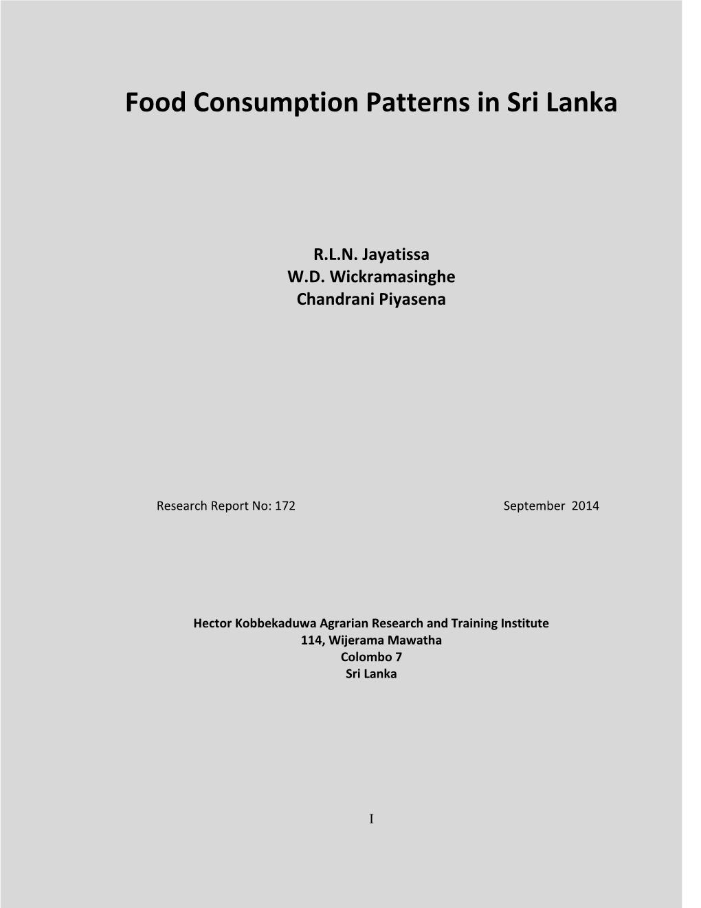 Food Consumption Patterns in Sri Lanka