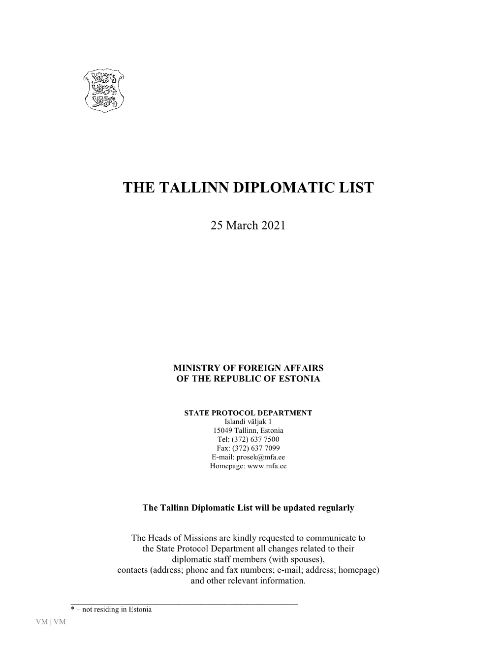 The Tallinn Diplomatic List