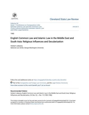 English Common Law and Islamic Law in the Middle East and South Asia: Religious Influences and Secularization
