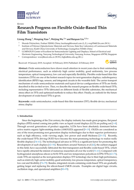 Research Progress on Flexible Oxide-Based Thin Film Transistors