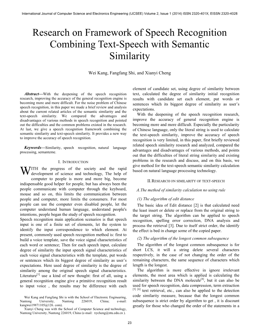 Research on Framework of Speech Recognition Combining Text-Speech with Semantic Similarity