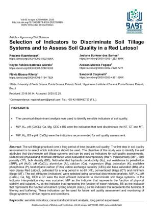 Selection of Indicators to Discriminate Soil Tillage Systems and to Assess Soil Quality in a Red Latosol
