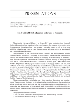 Study Visit of Polish Education Historians to Romania