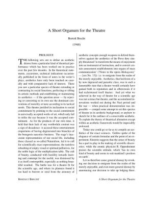 Brecht's a Short Organum for the Theatre