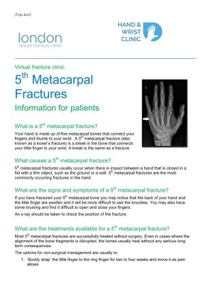 5Th Metacarpal Fractures Information for Patients