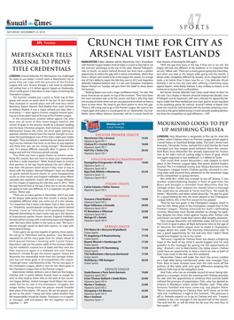 Crunch Time for City As Arsenal Visit Eastlands