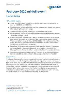 February 2020 Rainfall Event Barwon-Darling