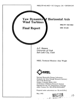 F Horizontal Axis Wind Turbines Final Report