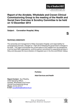 Report of the Airedale, Whafedale and Craven Clinical Commissioning