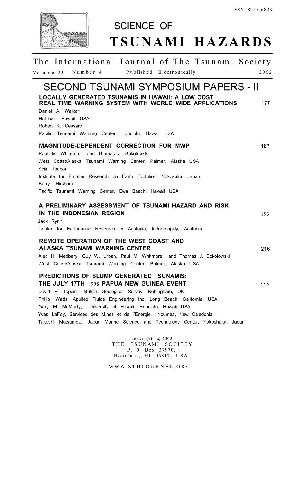 REMOTE OPERATION of the WEST COAST and ALASKA TSUNAMI WARNING CENTER 216 Alec H