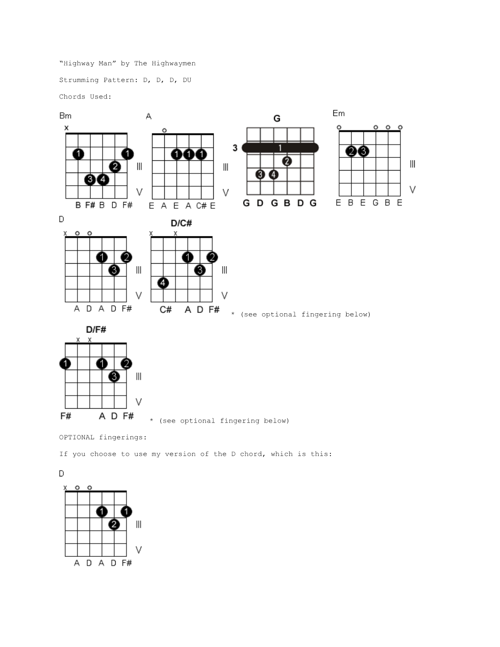 By the Highwaymen Strumming Pattern: D, D, D, DU Chords Used