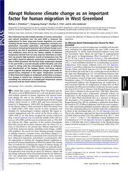 Abrupt Holocene Climate Change As an Important Factor for Human Migration in West Greenland