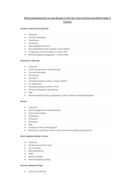 Breed Predisposition to Eye Disease in the Ten Most Common Purebred Dogs in Ireland