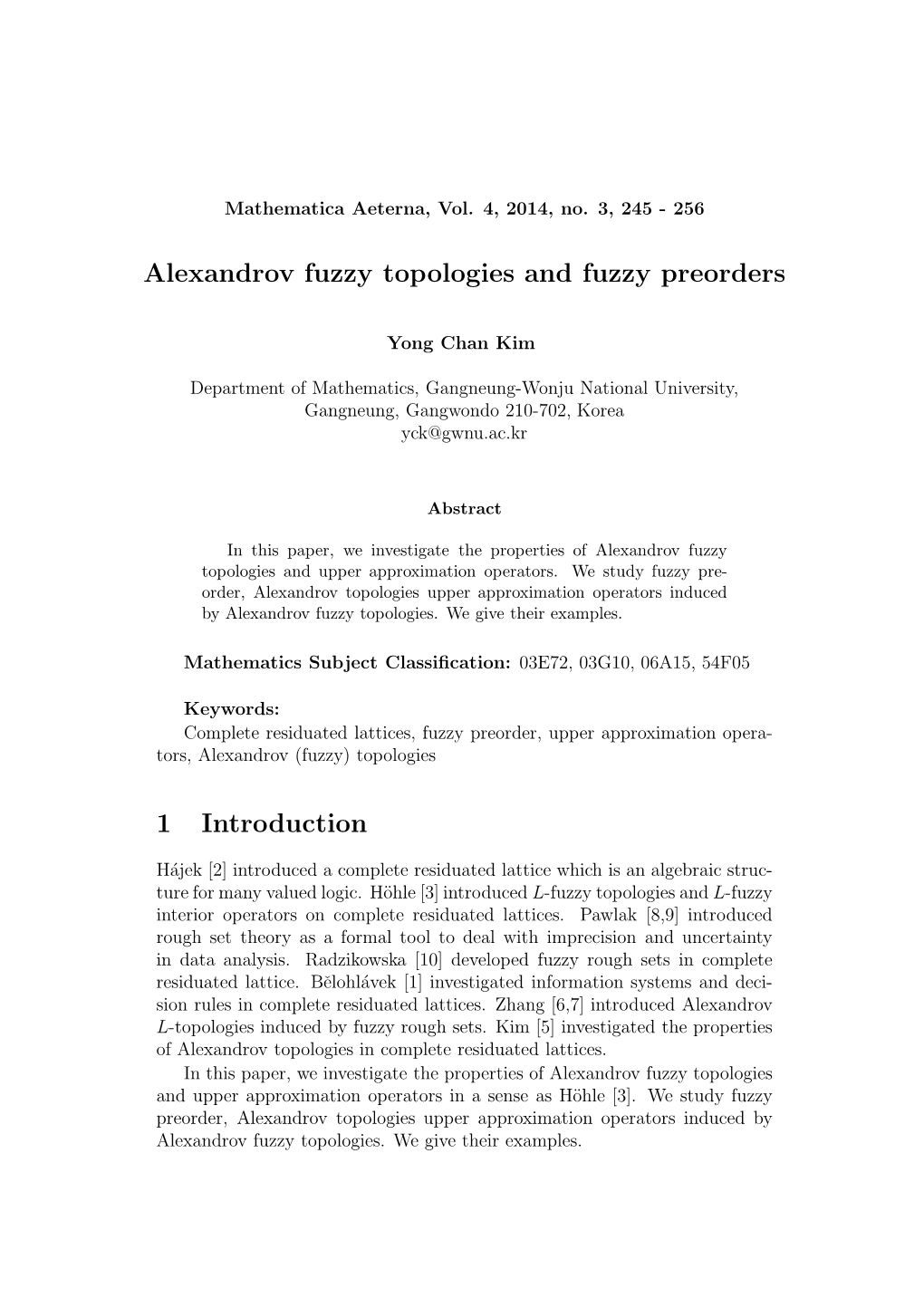 Alexandrov Fuzzy Topologies and Fuzzy Preorders