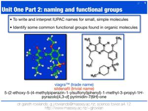 Unit One Part 2: Naming and Functional Groups