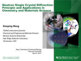 Neutron Single Crystal Diffraction: Principle and Applications in Chemistry and Materials Science