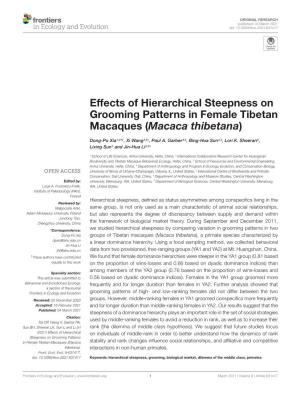 Effects of Hierarchical Steepness on Grooming Patterns in Female Tibetan Macaques (Macaca Thibetana)