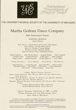 Martha Graham Dance Company 60Th Anniversary Season MARTHA GRAHAM Artistic Director