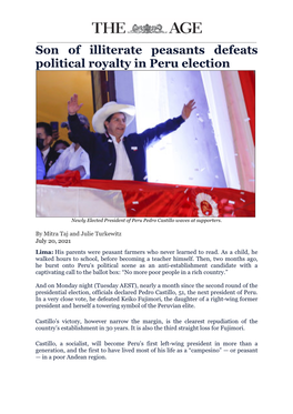 Son of Illiterate Peasants Defeats Political Royalty in Peru Election