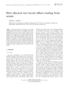 How Physical Text Layout Affects Reading from Screen