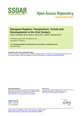 European Regions: Perspectives, Trends and Developments in the 21St Century Donat, Elisabeth (Ed.); Meyer, Sarah (Ed.); Abels, Gabriele (Ed.)