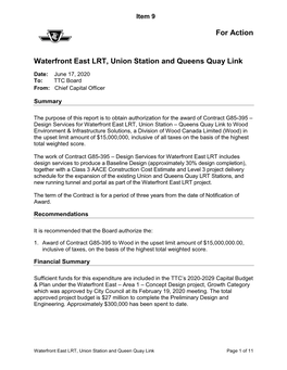 Waterfront East LRT, Union Station and Queens Quay Link