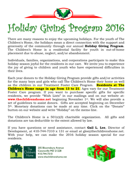 Holiday Giving Program 2016 GUIDELINES