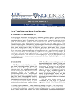 RESEARCH BRIEF for the Houston Independent School District Volume 5, Issue 1 – February, 2017