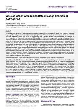 Virus Or Visha? Anti-Toxins/Detoxification Solution of SARS-Cov-2