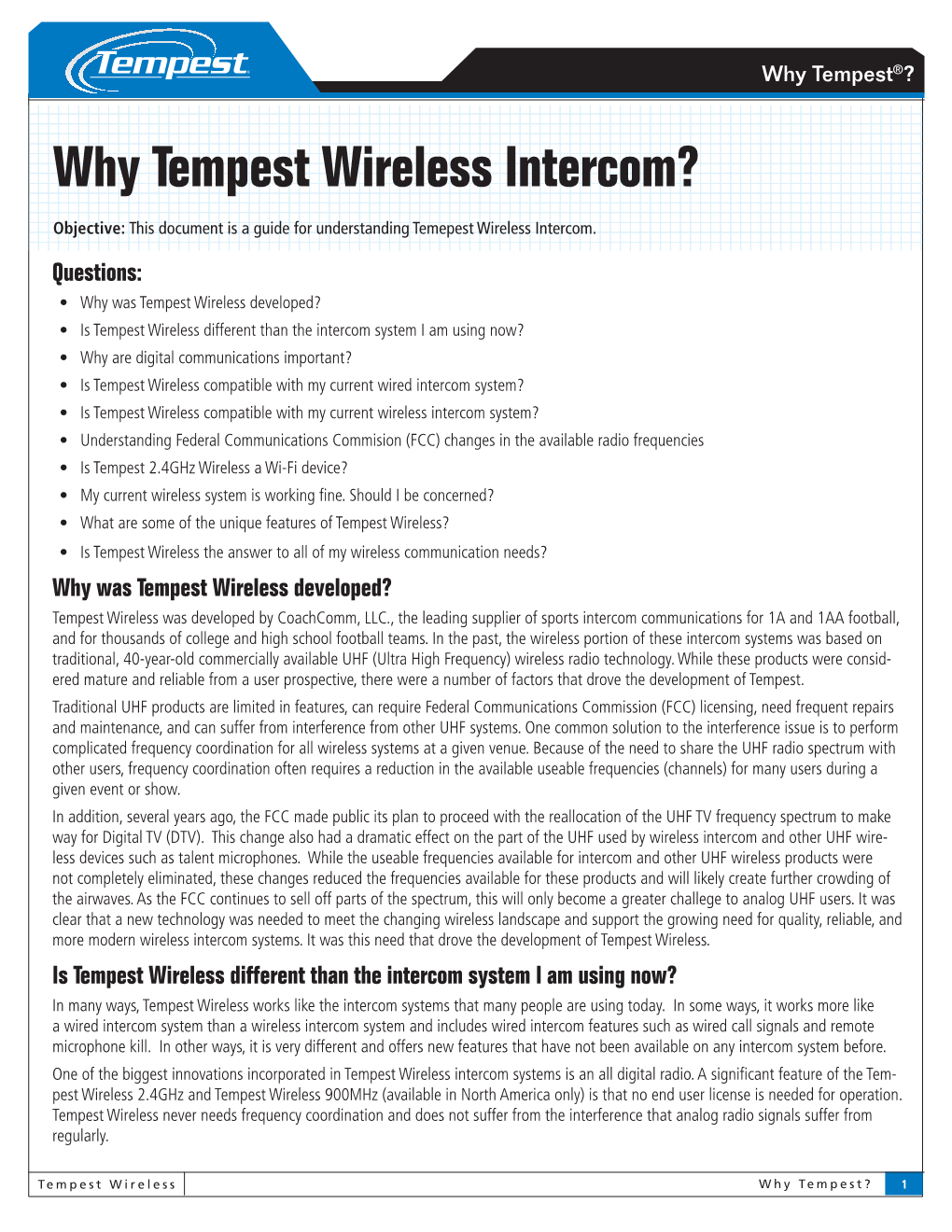 Why Tempest Wireless Intercom?