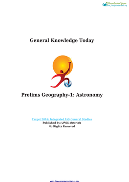 General Knowledge Today Prelims Geography-1: Astronomy