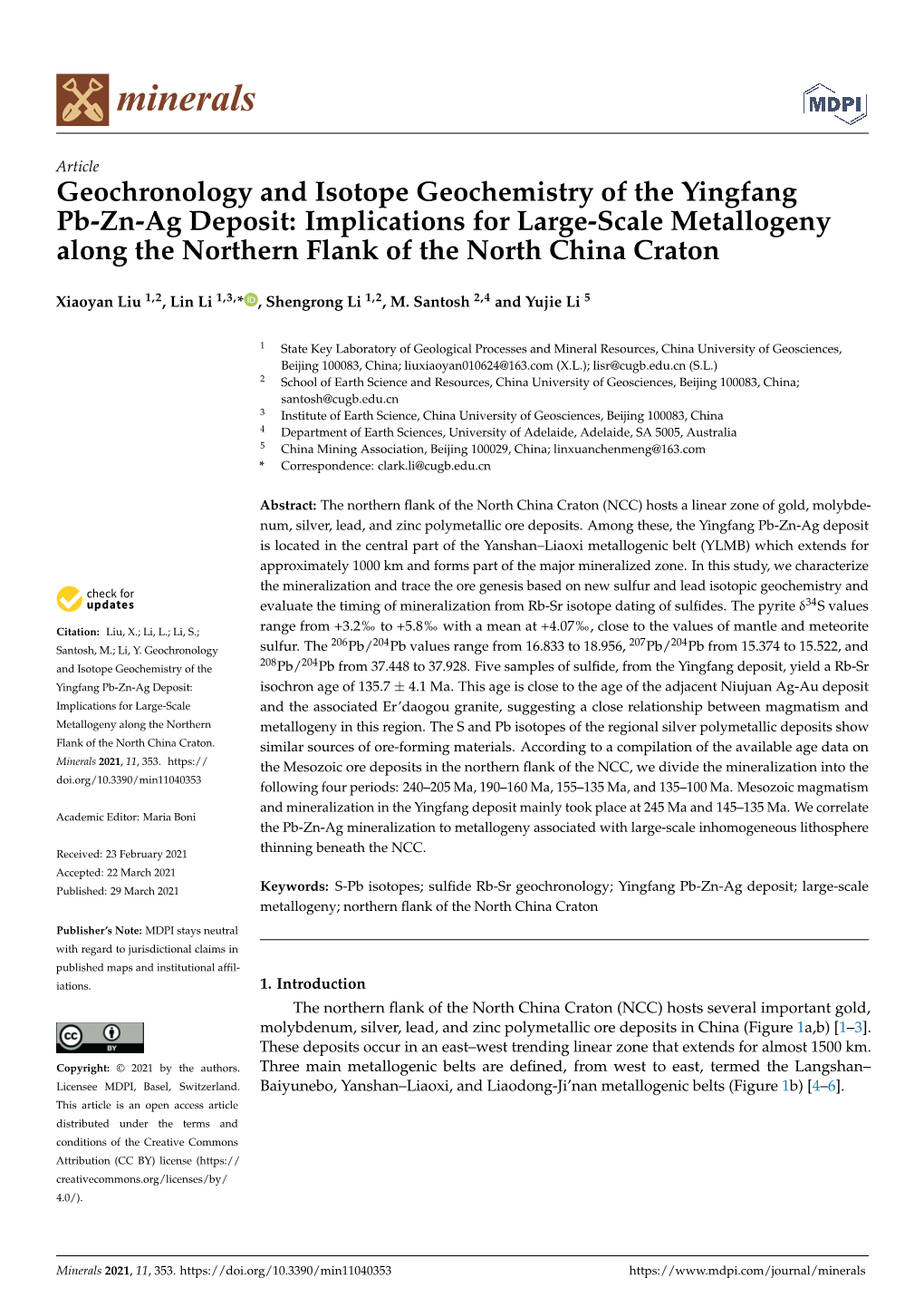 Geochronology and Isotope Geochemistry of the Yingfang Pb-Zn-Ag Deposit: Implications for Large-Scale Metallogeny Along the Northern Flank of the North China Craton