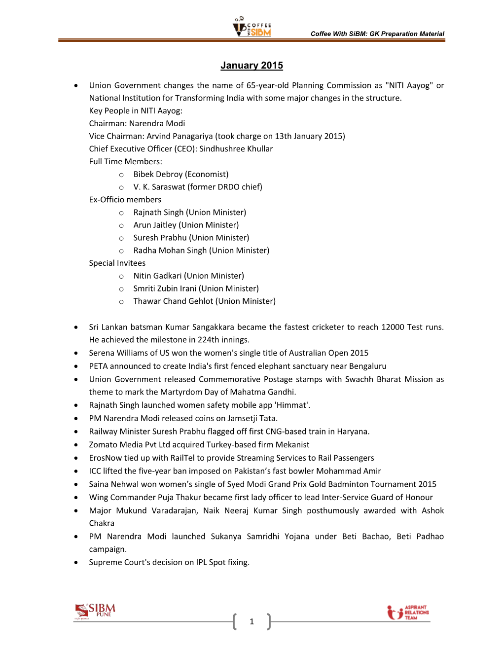 Coffee with Sibm: GK Preparation Material