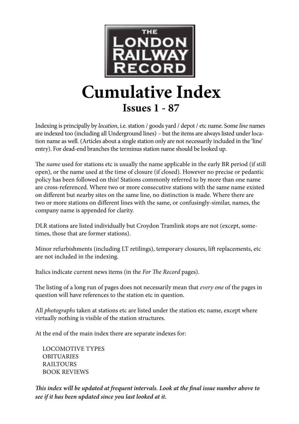 Cumulative Index Issues 1 - 87