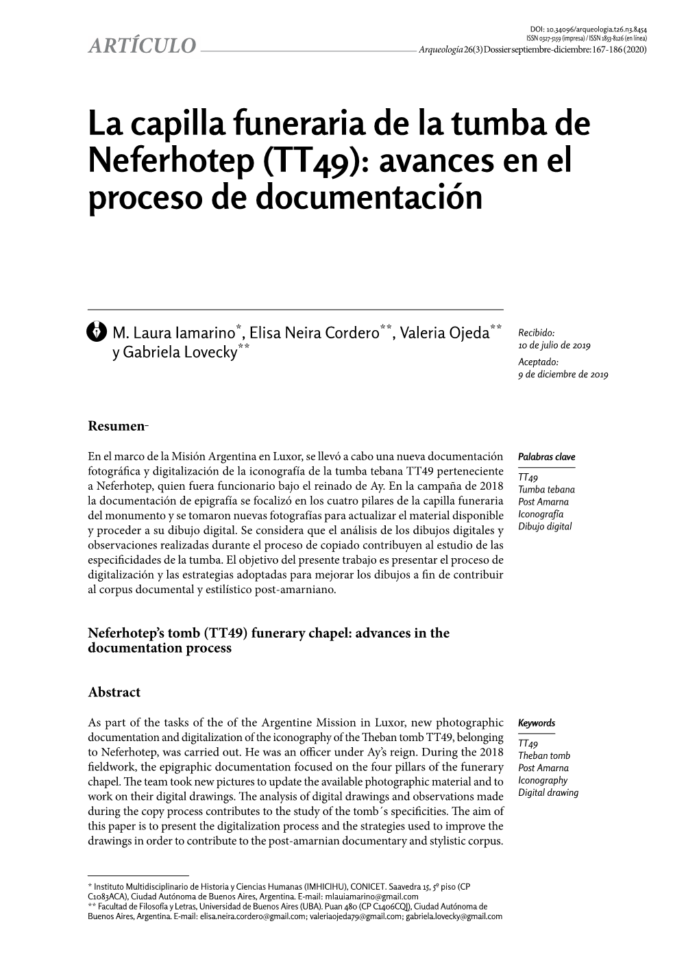 La Capilla Funeraria De La Tumba De Neferhotep (TT49): Avances En El Proceso De Documentación