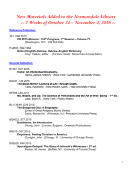 New Materials Added to the Normandale Library -- 2 Weeks of October 24 – November 4, 2016