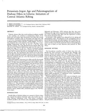 Potassium-Argon Age and Paleomagnetism of Diabase Dikes in Liberia: Initiation of Central Atlantic Rifting