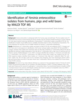 Identification of Yersinia Enterocolitica Isolates from Humans, Pigs and Wild