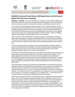 UNAIDS, Universal Postal Union, UNI Global Union and ILO Launch Global