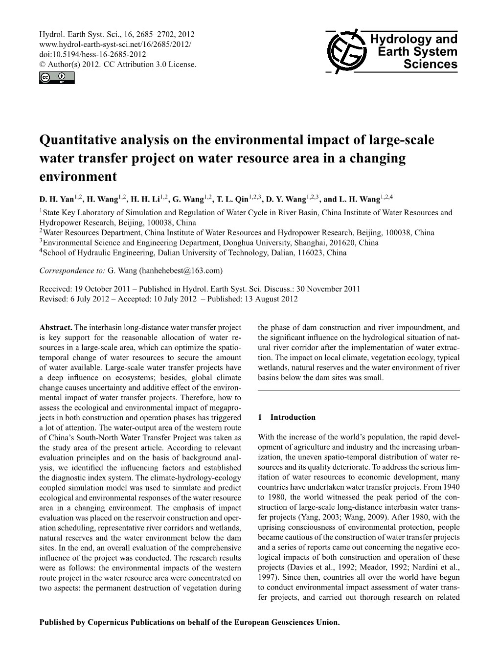 Quantitative Analysis on the Environmental Impact of Large-Scale Water Transfer Project on Water Resource Area in a Changing Environment